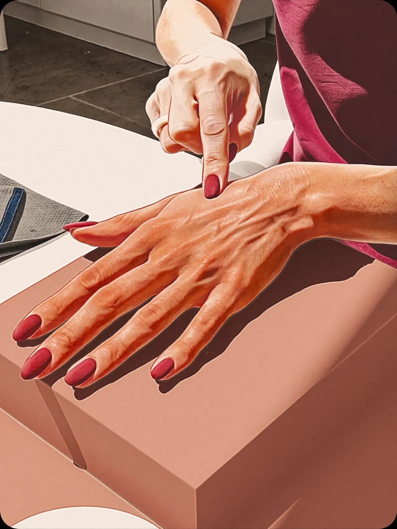 Illustration: Handpflege mit neutralen, weichen Texturen